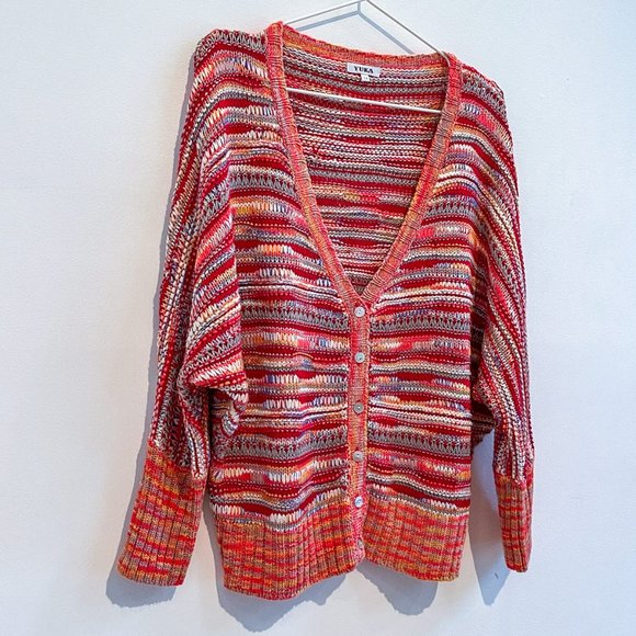 Yuka Knitted Button Down Multi-Colored Cardigan Fall Sweater Sz T4 Large - Picture 4 of 7